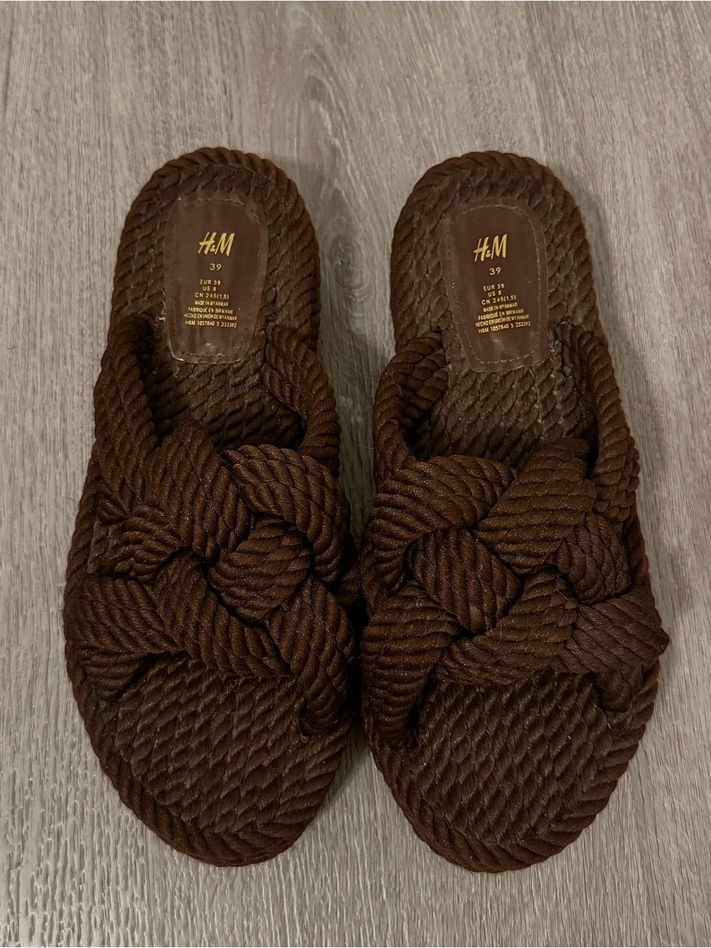 H&M Dark Brown Knotted Rope Slide Mules